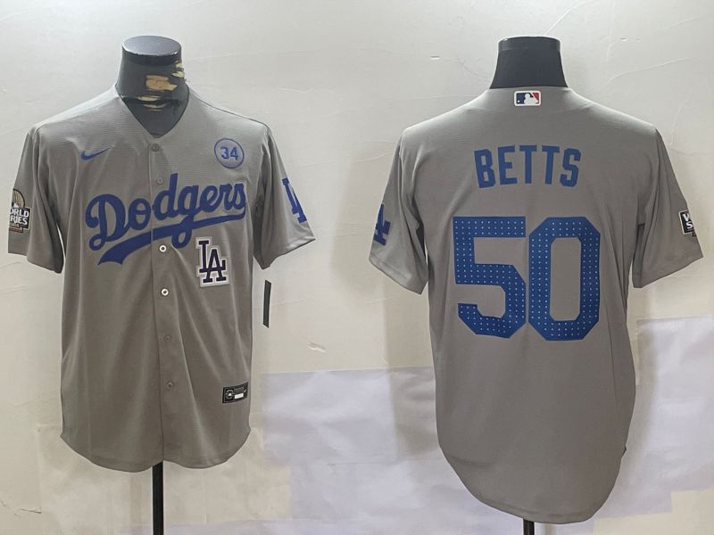 Men Los Angeles Dodgers 50 Betts Grey Game 2024 Nike MLB Jersey style 11205